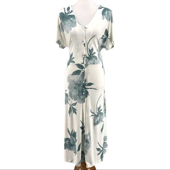 36. NWT Alfani Cream & Green Floral Print Tie Dress - Picture 2 of 3
